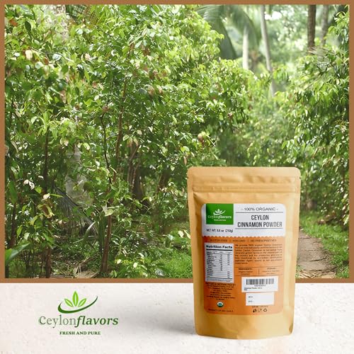 Ceylon Flavors Organic Ceylon Cinnamon Powder, Premium Special Grade, Non GMO, Harvested from a USDA Certified Organic Farm in Sri Lanka (3.5 oz)