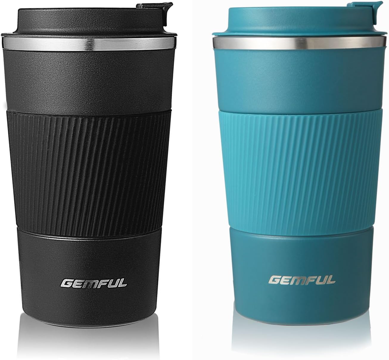 GEMFUL 2 Pack 17oz Insulated Travel Coffee Mug with Lid (Black/White)