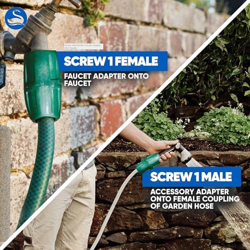 Swan Hoselink 2-Way Heavy Duty Hose Splitter, Quick Connect Fittings for Garden Hose, Leak-Proof Outdoor Faucet Adapter
