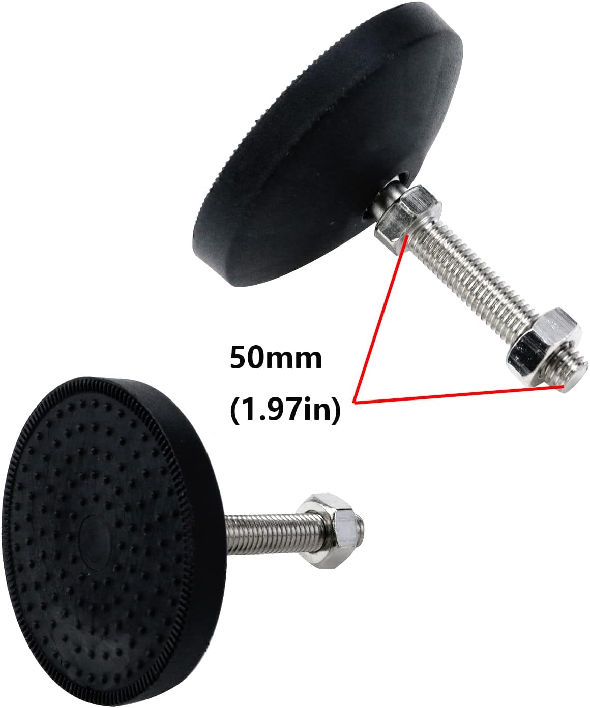 Antrader 4Pcs M8 x 2 Inch Steel Adjustable Leveling Feet,2 Inch Nylon Base | Reinforced Articulated Foot Cups for Furniture & Equipment,Anti-slip Dotted Rubber Base,Reduce Vibration & Protect Floors
