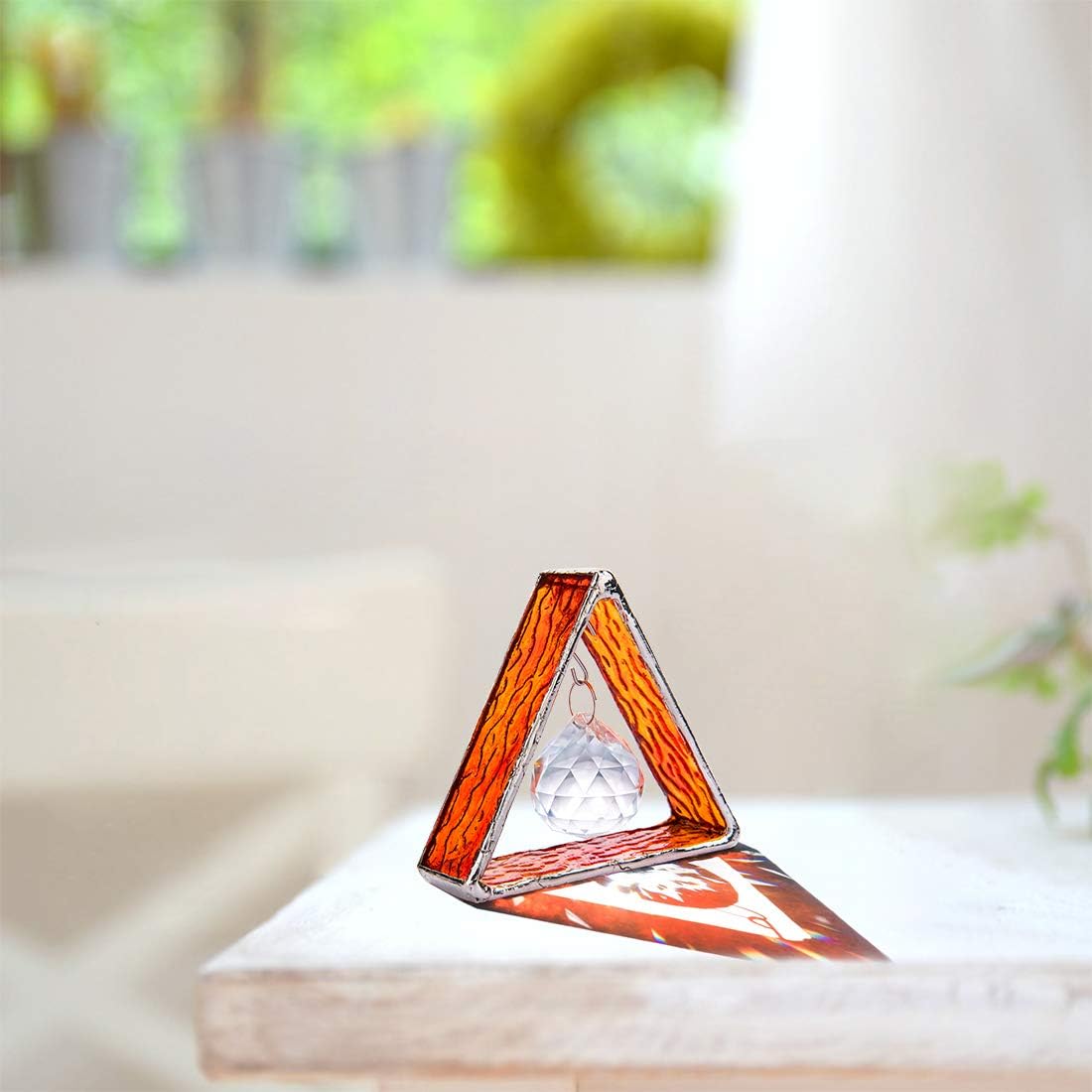 Green Stained Glass Pyramid Suncatcher Window Hanging Prism Decor