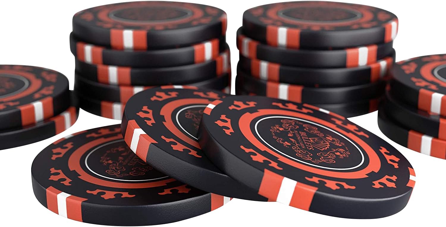 Bullets Playing Cards | Poker Set Corrado | 500 Clay Poker Chips (14 g) with Aluminum Case & Playing Cards – Texas Hold’em