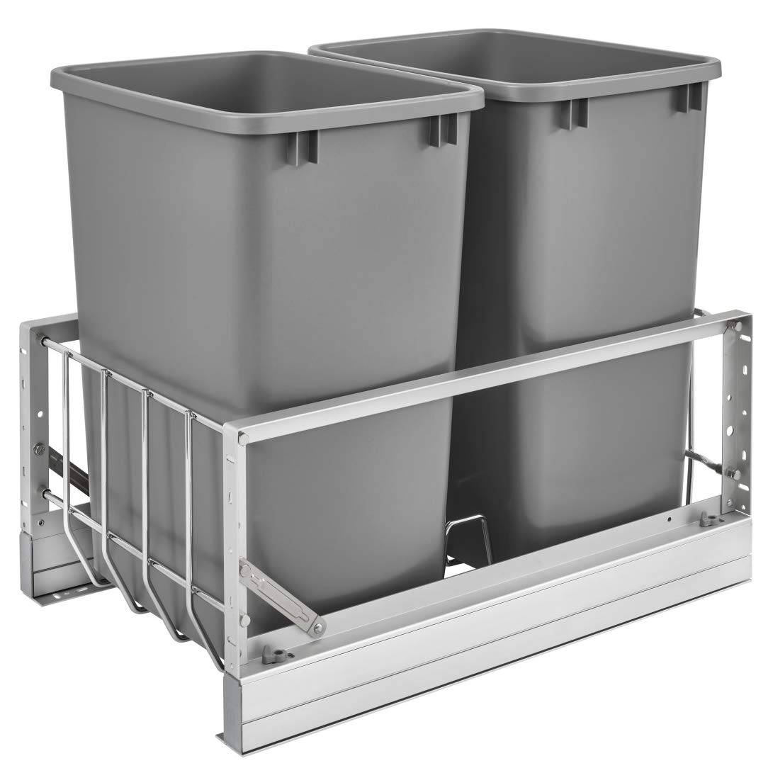Rev-A-Shelf - 5349-18DM-217 - Double 35 Qt. Pull-Out Brushed Aluminum and Silver Waste Container