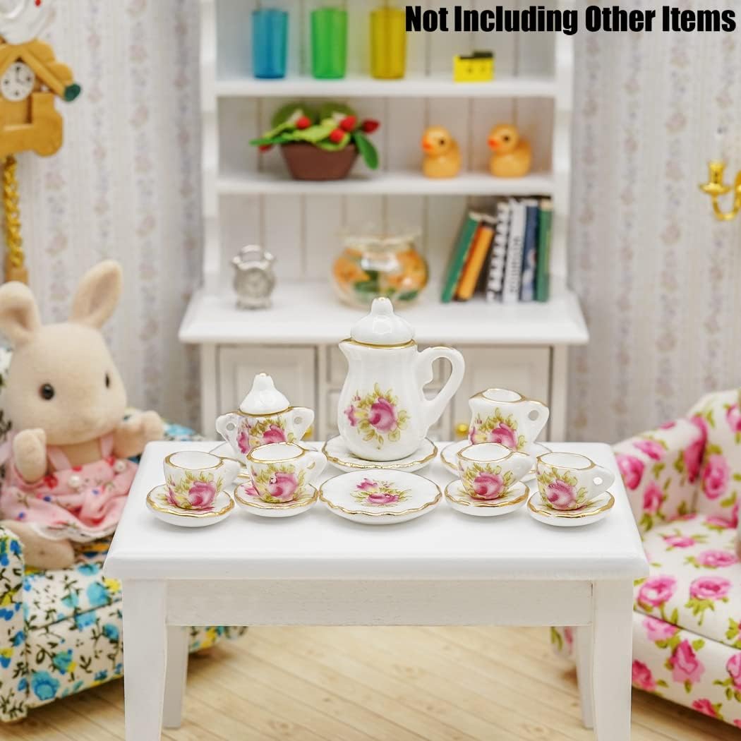 Odoria 1/12 Miniature Porcelain Tea Set 15Pcs Dollhouse Decoration Accessories, Grapes