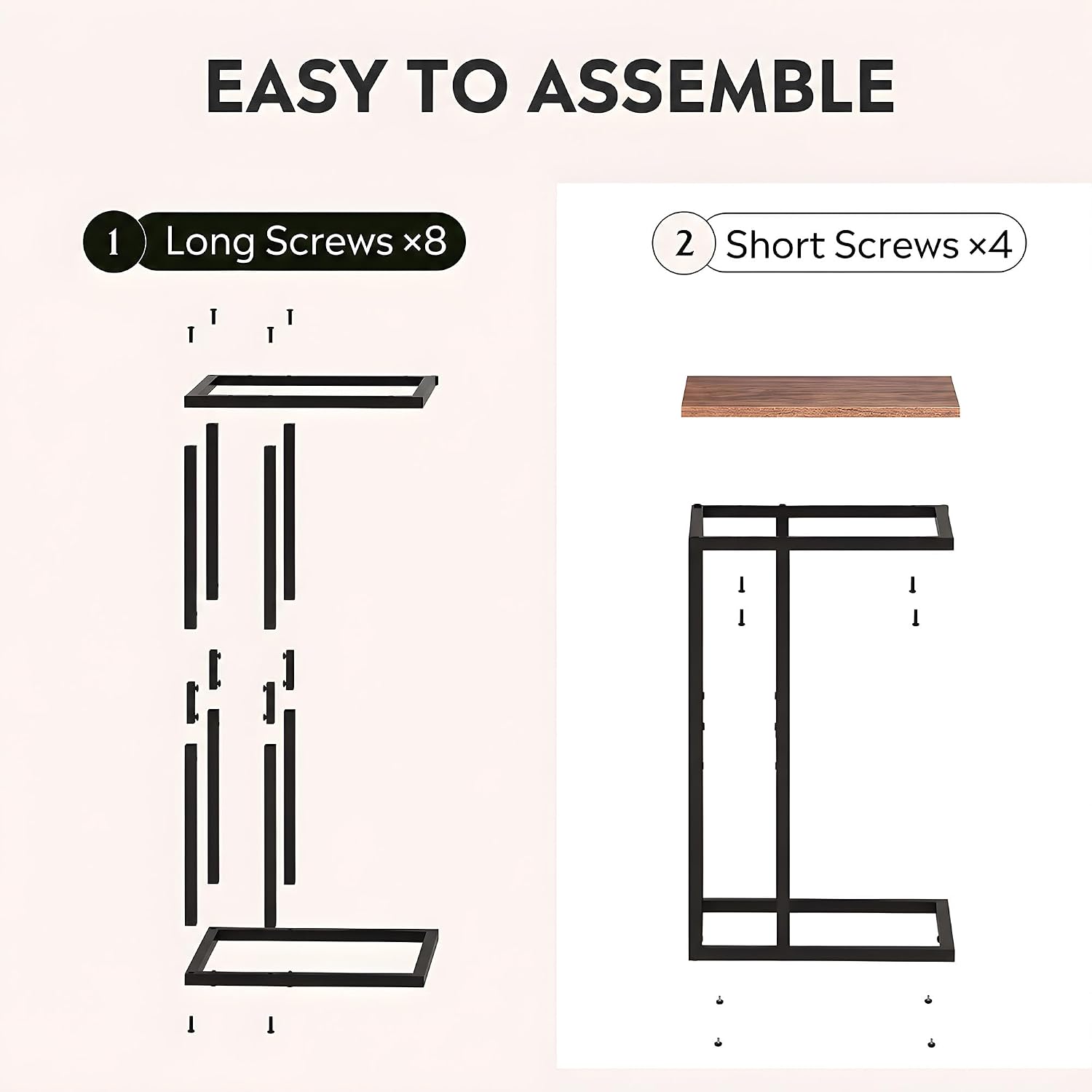 WLIVE C Shaped End Table, Small Side Tables for Sofa and Bed, Couch Table that Slides Under for Living Room, Bedroom, Home Office, Small Spaces