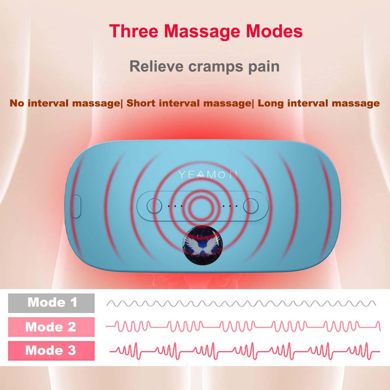 Portable Cordless Heating Pad, Electric Waist Belt Device, Fast Heating Pad with 3 Heat Levels and 3 Massage Modes, Back or Belly Heating Pad