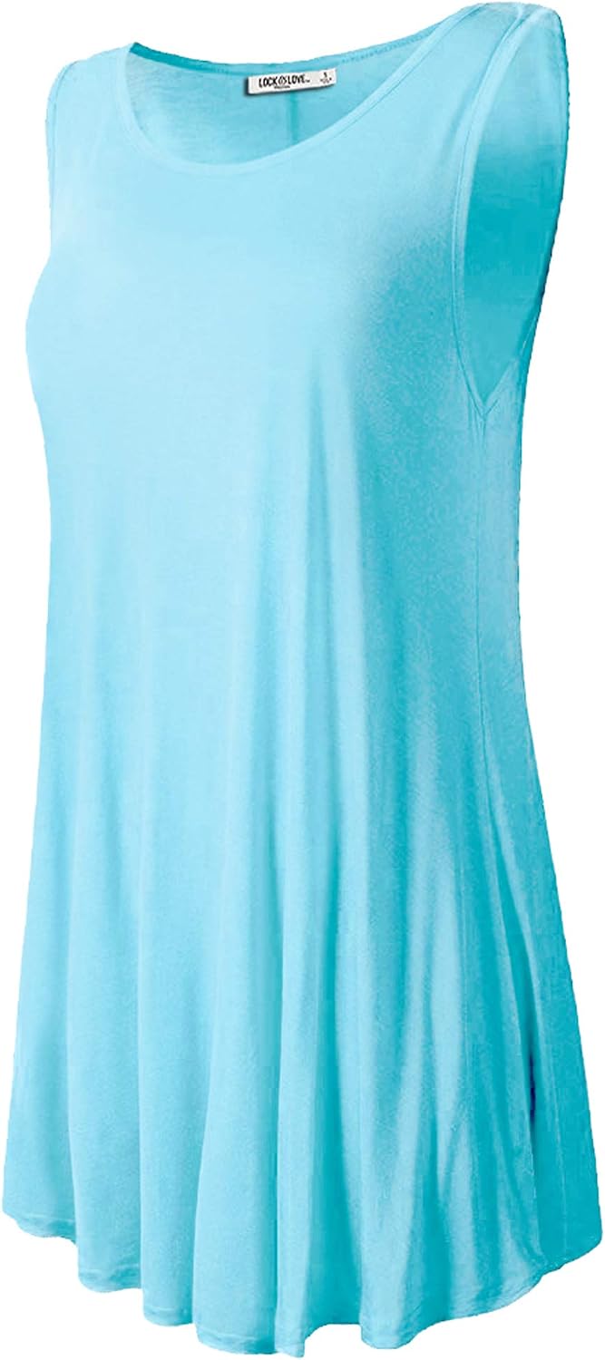 Lock and Love Women Solid Short Sleeve/Sleeveless Tunic for Leggings Swing Tunic Flare Tank Tops S-5XL Plus Size Made in USA