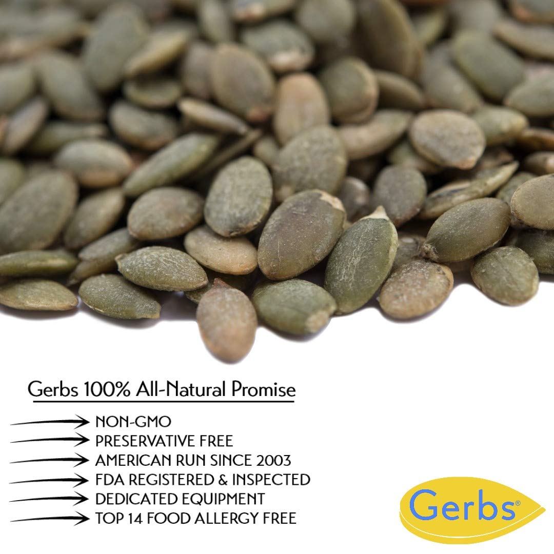 GERBS Unsalted Pumpkin Seed Kernels 4 LBS|Top 14 Allergy Free Food |Use in salads, yogurt, bake, oatmeal, trail mix|Grown in Canada, packed in US | Canadian Grown, No Additives | Naturally Crunchy & Mildly Nutty | Top 14 Allergen-Free