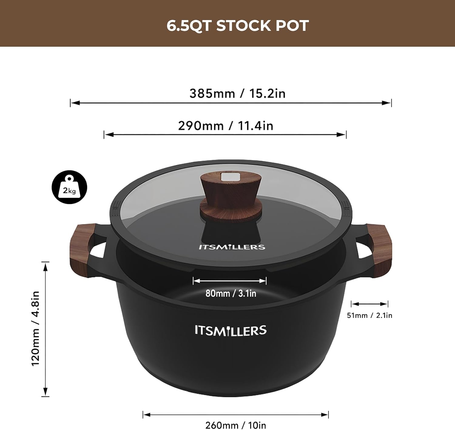 ITSMILLERS Nonstick Stock Pot, 6.5 Qt Soup Stock Pot with Strainer Lid, Induction Cooking Pot with Visible Lid for Pasta, Spaghetti
