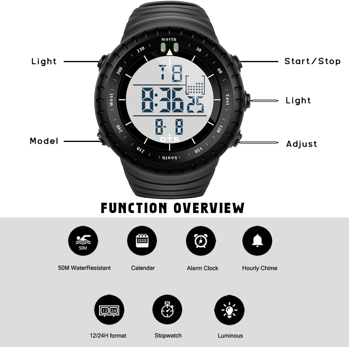 PALADA Men's Digital Sports Watch Waterproof Tactical Watch with LED Backlight Watches for Men