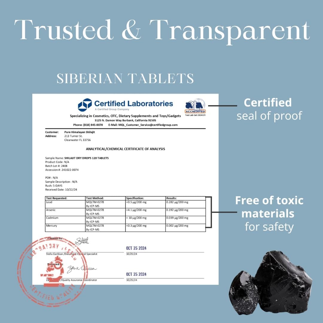 Pure Himalayan Shilajit | 100% Pure Natural Shilajit Grade A Max Potency 85+ Trace Minerals & Fulvic Acid | 3rd Party US Lab Tested | Altai Tablets