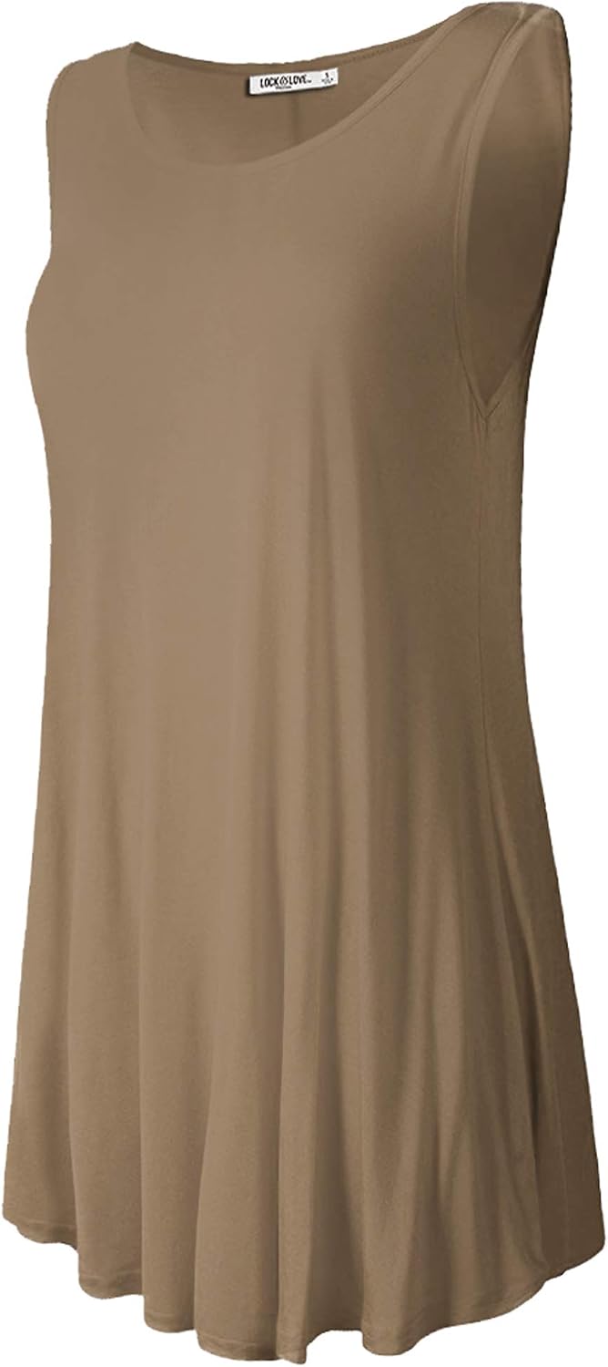Lock and Love Women Solid Short Sleeve/Sleeveless Tunic for Leggings Swing Tunic Flare Tank Tops S-5XL Plus Size Made in USA