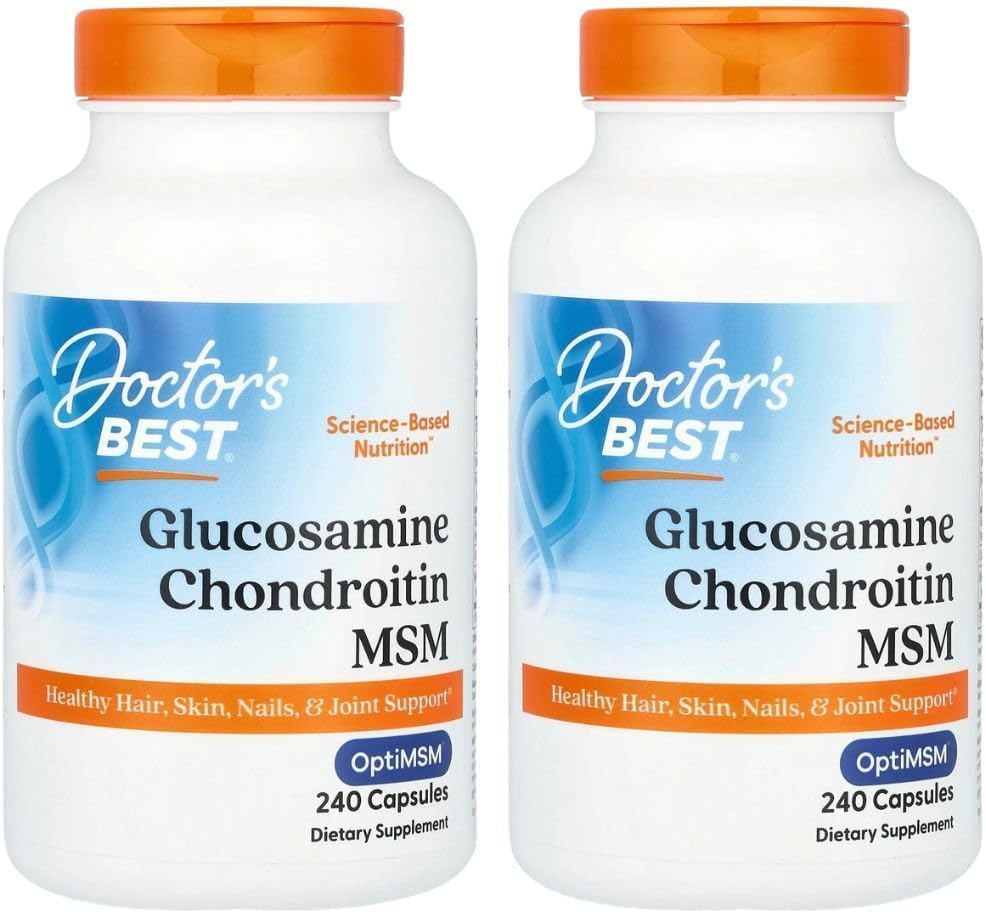 Doctor's BEST Glucosamine Chondroitin MSM - Joint Health Support Supplement for Women & Men, Nutritional Support for Joint Strength, Hair, Skin, & Nails, Gluten Free, Non GMO - 240 Capsules
