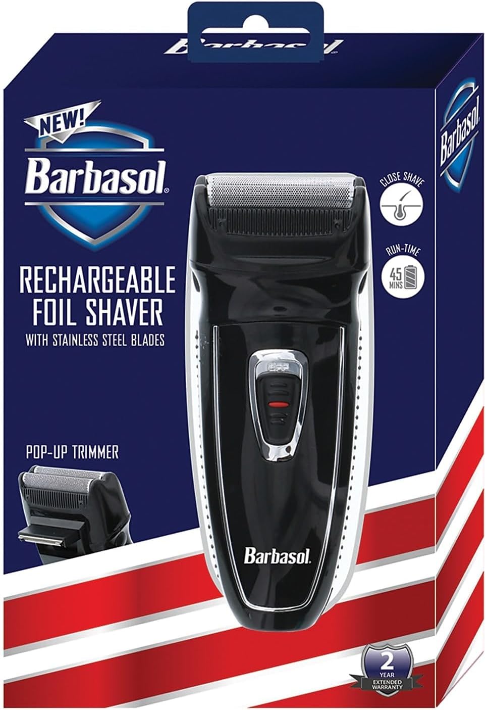 Barbasol Rechargeable Electric Foil Shaver with Stainless Steel Blades and Pop Up Trimmer