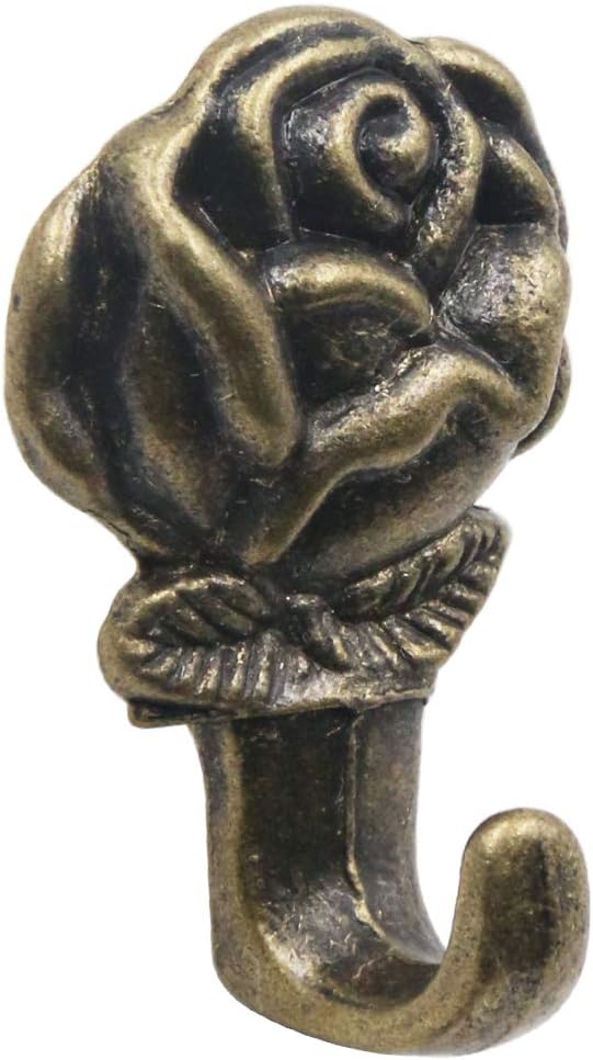 Rose Shape Push Pin Hangers Wall Hooks (12 - Pack, Antique Brass)