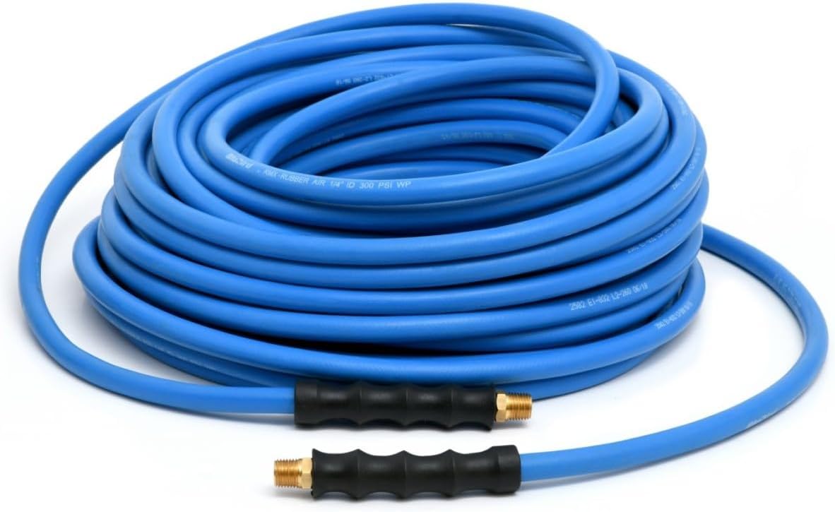 BLUBIRD BB1250 1/2" x 50' Rubber Air Hose, 100% Rubber, Lightest, Strongest, Most Flexible, 300 PSI, 50F to 190F Degrees, Ozone Resistant, High Strength Polyester Braided