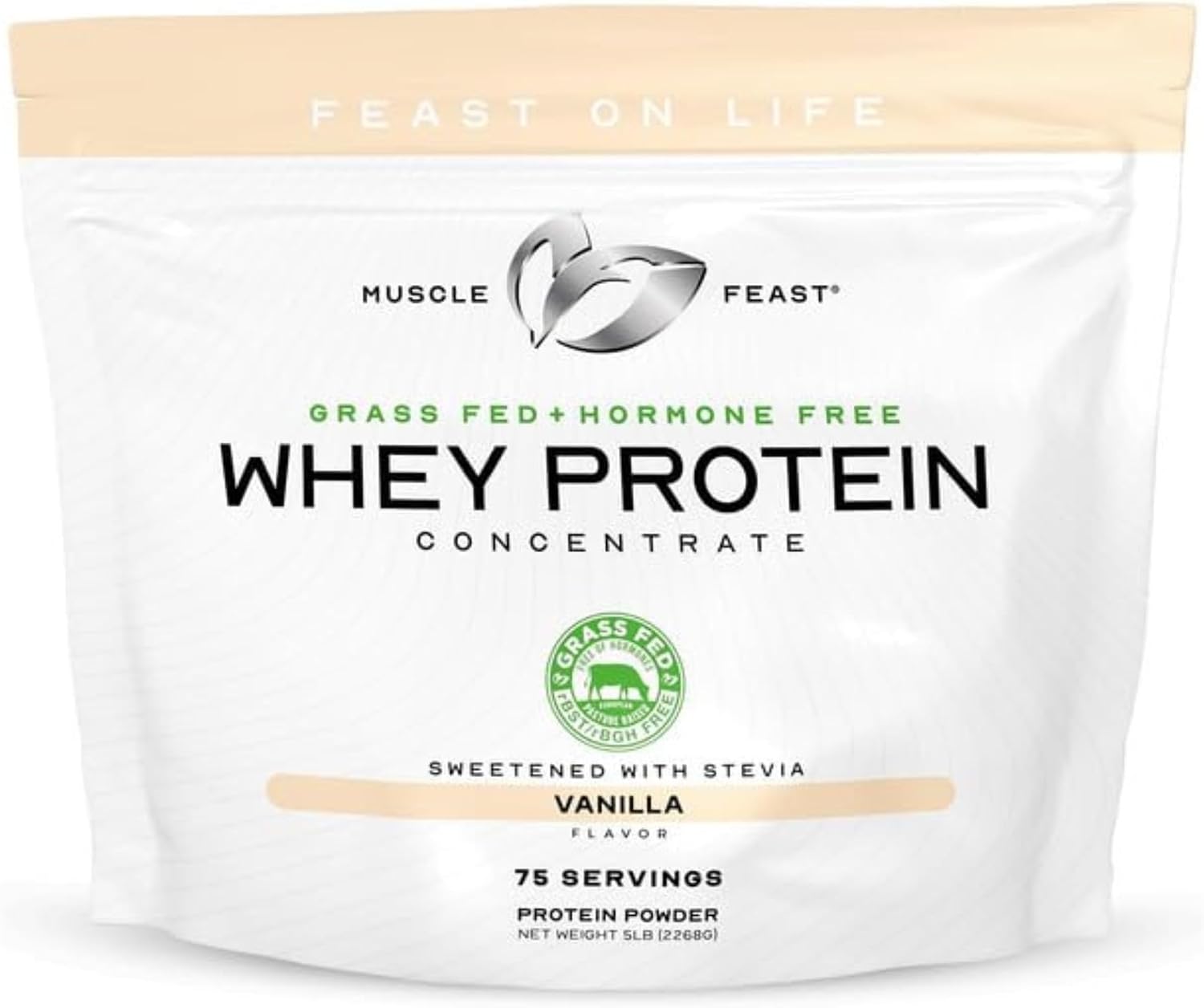 Muscle Feast Grass-Fed Whey Protein Concentrate Powder, Vanilla (2lb) | All Natural, Hormone Free Pasture Raised Whey Protein Powder for Women & Men, Clean, Non-GMO, Delicious Whey Concentrate