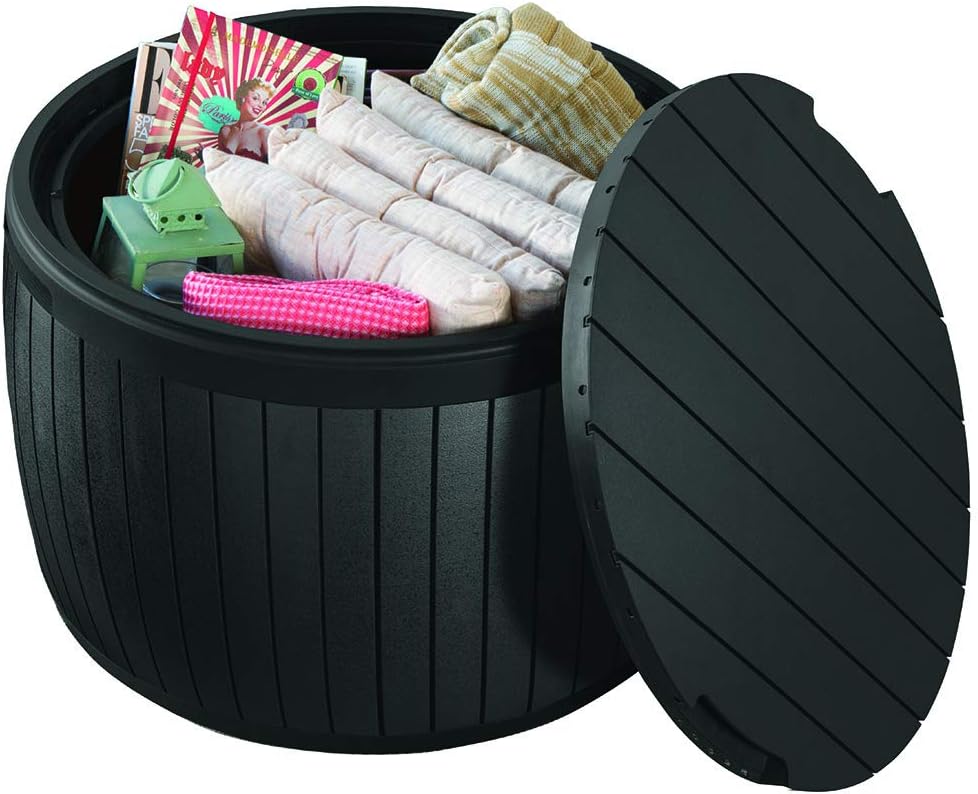 Keter Circa Outdoor Storage Deck Box, 37 Gallon, Brown | Doubles as Ottoman Chair or Side Table, Resin Seating for Garden, Pool & Patio