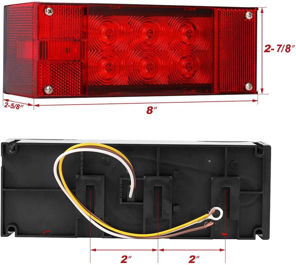 CZC AUTO 2PCS 12V LED Submersible Low Profile Rectangular Trailer Lights, Tail Stop Turn Running Lights Kit, Sealed for Boat Trailer Truck Marine