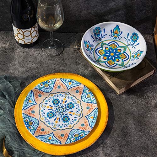 Melamine Dinnerware Set 12 Pcs Durable Dishware Colorful Plate Bowl Set Dishwasher Safe Shatter Proof Chip Resistant Not Microware Not Oven