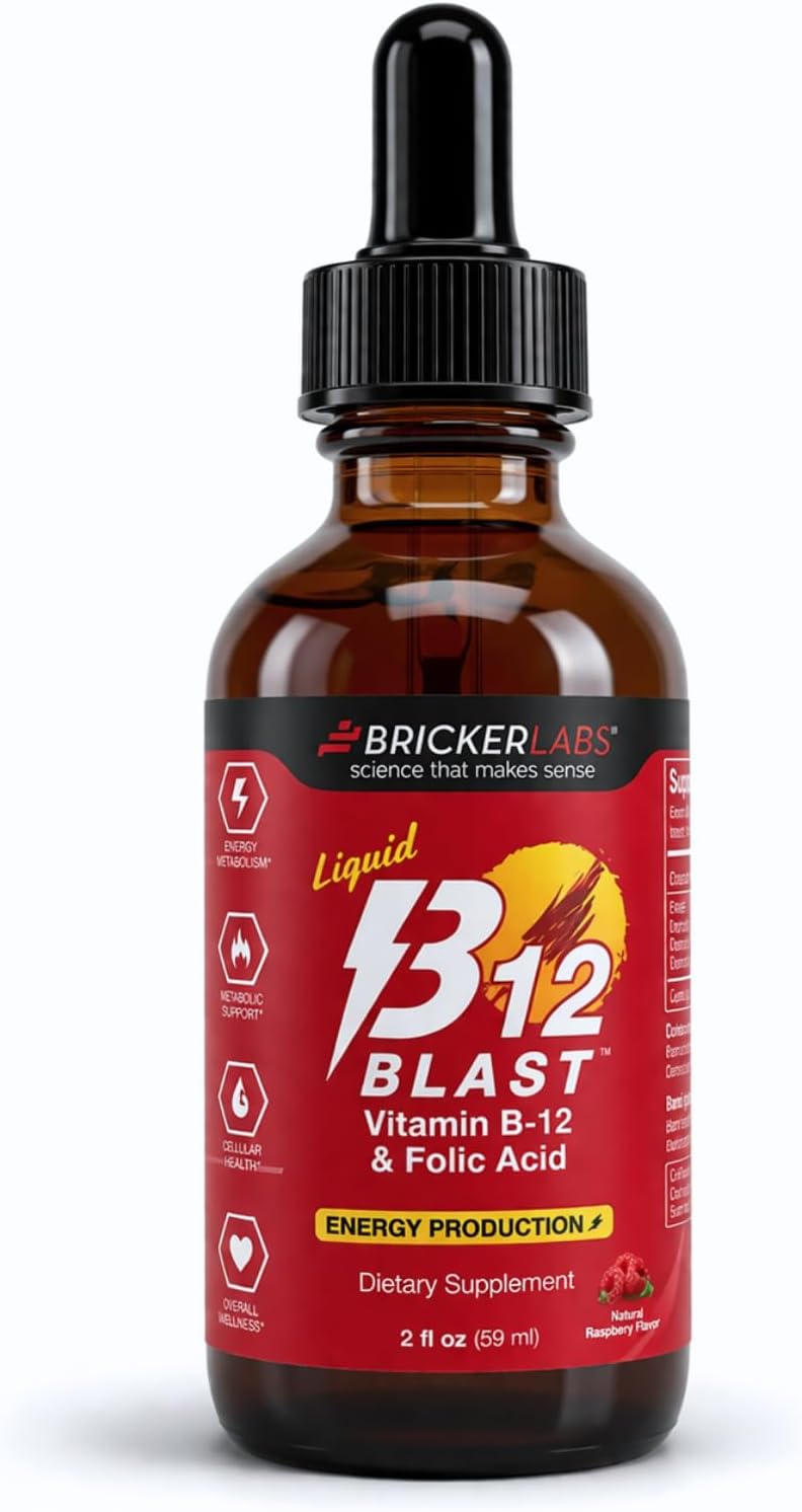 Bricker Labs B-12 Blast Liquid Vitamin B12 and Folic Acid Supplement, Support Energy Production