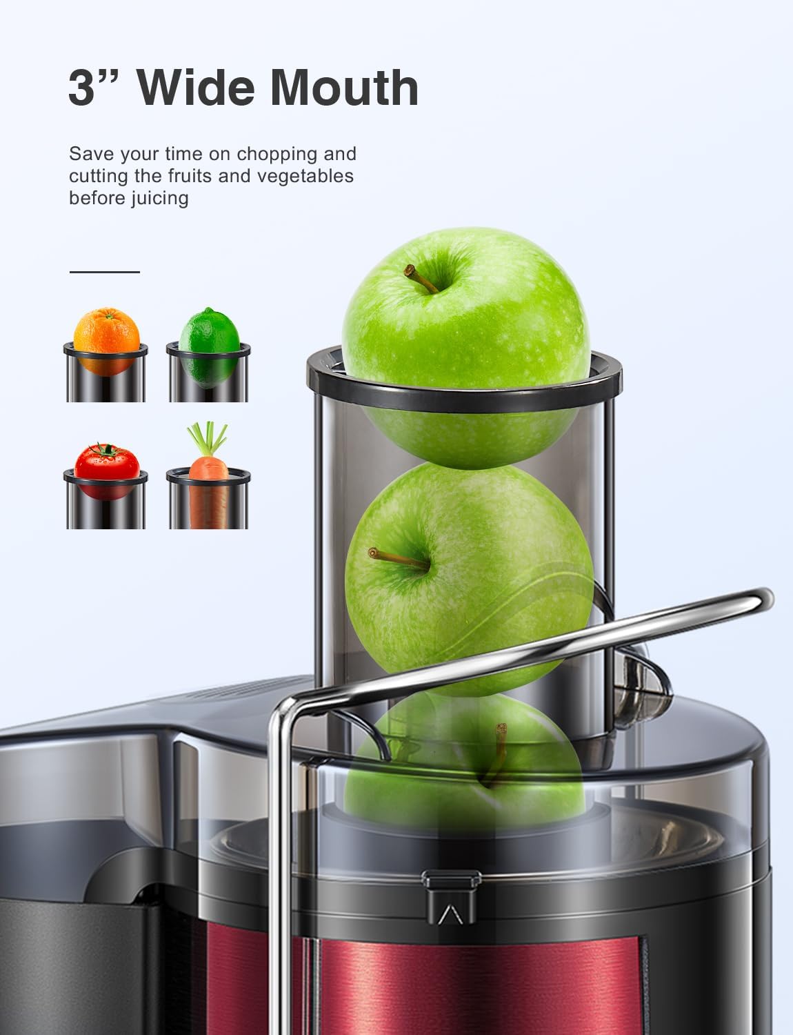QCen Juicer Machine 500W Centrifugal Juicer with Extra Wide Feed Chute