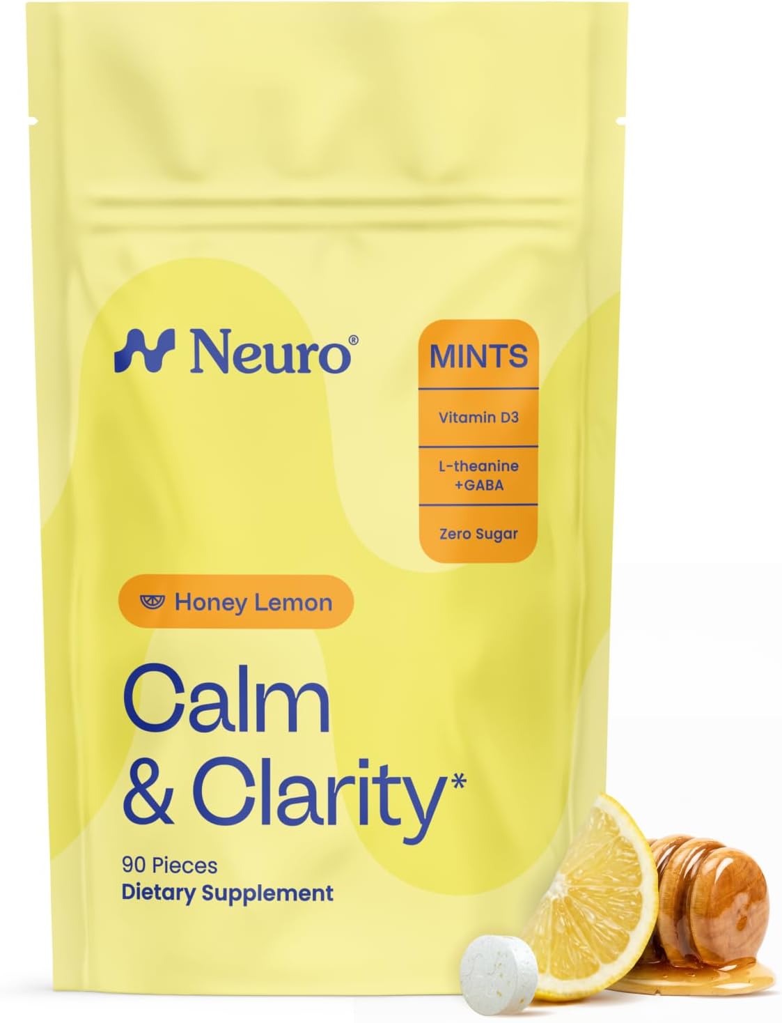 Neuro Calm & Clarity Mints - GABA L-Theanine Stress Supplement with Vitamin D3 - Non-Drowsy, Functional Calming Mints for Mood
