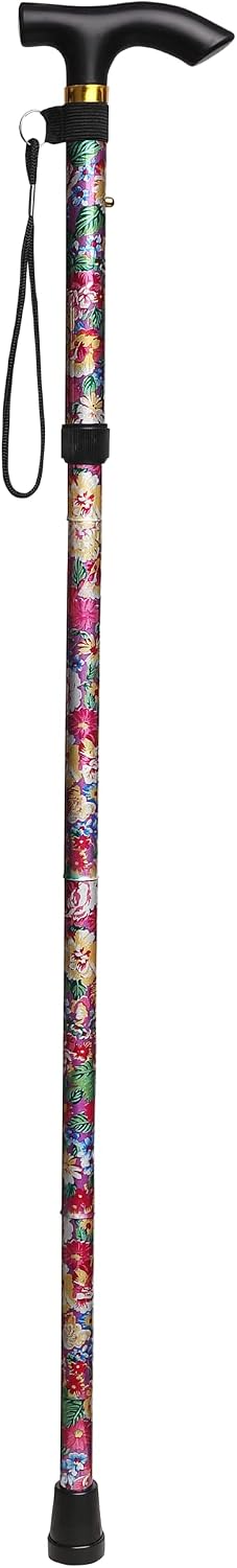 Folding Lightweight Walking Stick - Adjustable Aluminum Metal Collapsible Travel Cane with Non-Slip Rubber Base