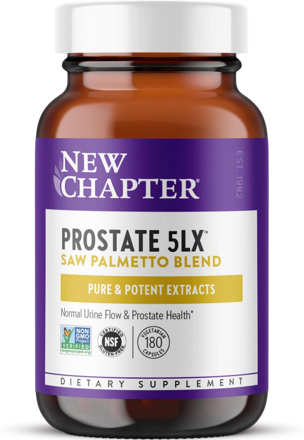 New Chapter Prostate Supplement - Prostate 5LX™ with Clinical Strength Saw Palmetto + Fermented Selenium for Men’s Wellness - 180 ct Vegetarian Capsule