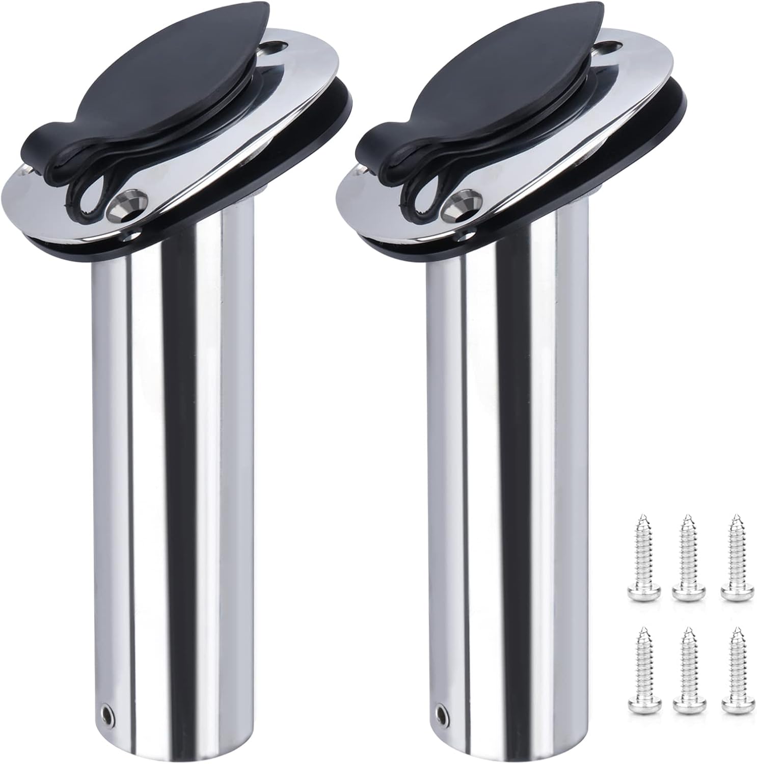 Hoffen 2Pcs Boat Stainless Steel Fishing Rod Holder Flush Mount 15/30/90 Degree with PVC Cap,Inner Tube and Gasket