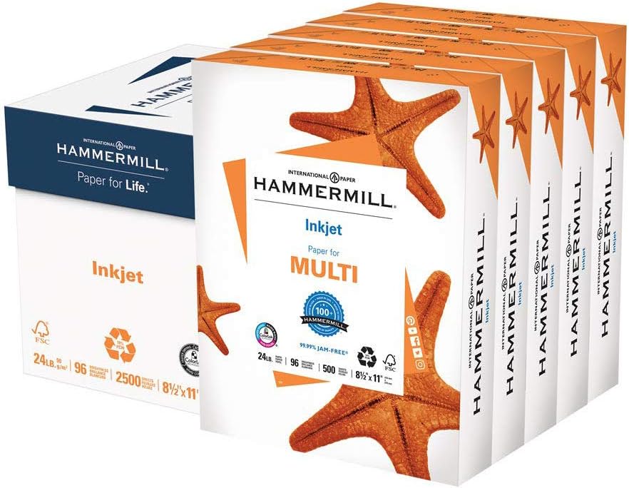 Hammermill Printer Paper, Premium Inkjet & Laser Paper 24 Lb, 8.5 x 11-1 Ream (500 Sheets) - 97 Bright, Made in the USA, 166140R