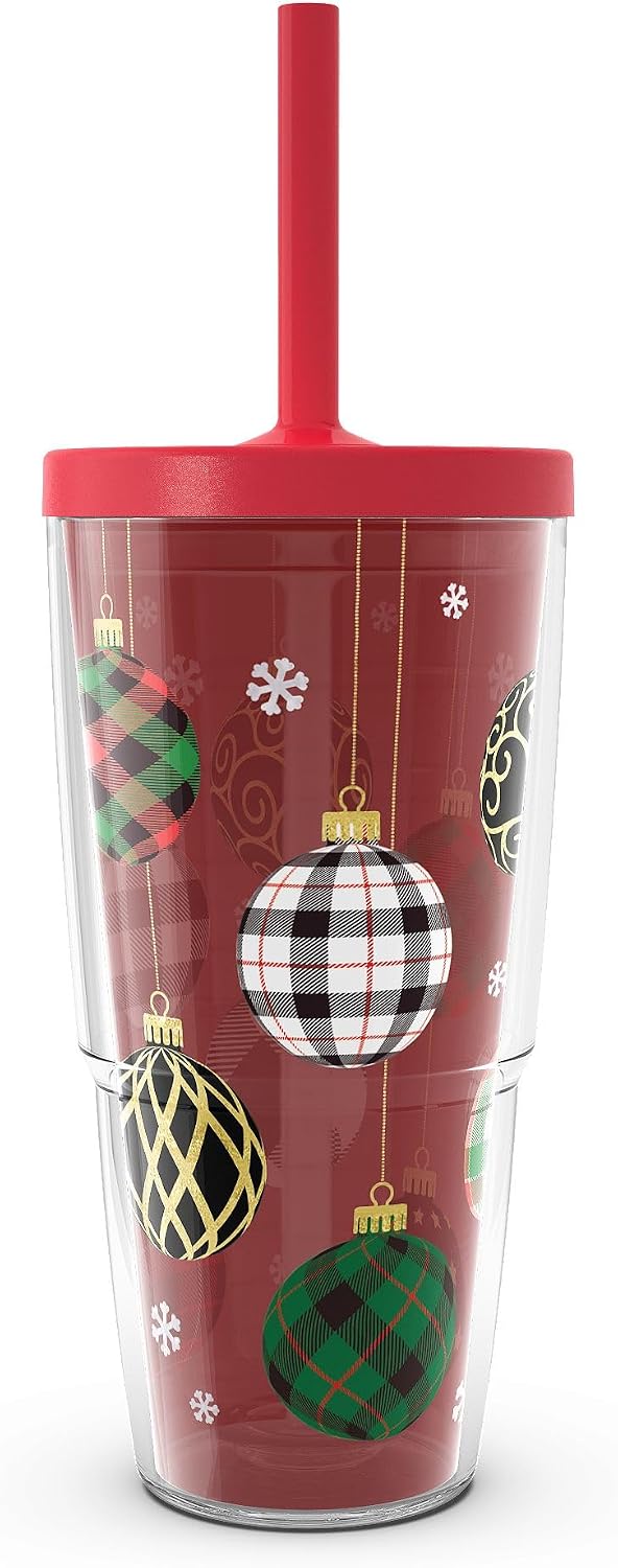 Tervis Christmas Holiday Ornaments Made in USA Double Walled Insulated Tumbler Travel Cup Keeps Drinks Cold & Hot, 24oz, Classic