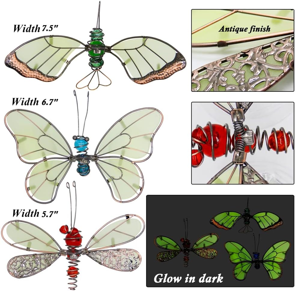 Juegoal 20 Inch Butterfly Garden Stakes Decor, Dragonfly Stakes, Hummingbird Glow in Dark Metal Yard Art for Mom, Mothers Day Ideal Gifts