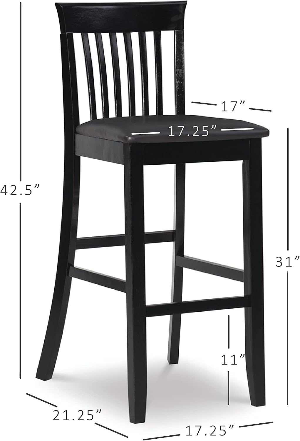 Linon Torino Collection Craftsman Counter Stool, 17.25"W x 19.5"D x 37"H, Black