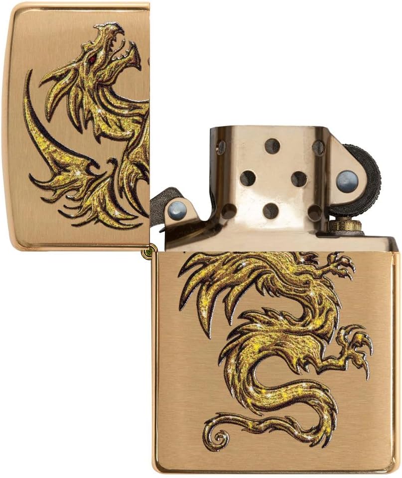 Zippo Dragon Design Brushed Brass Pocket Lighter