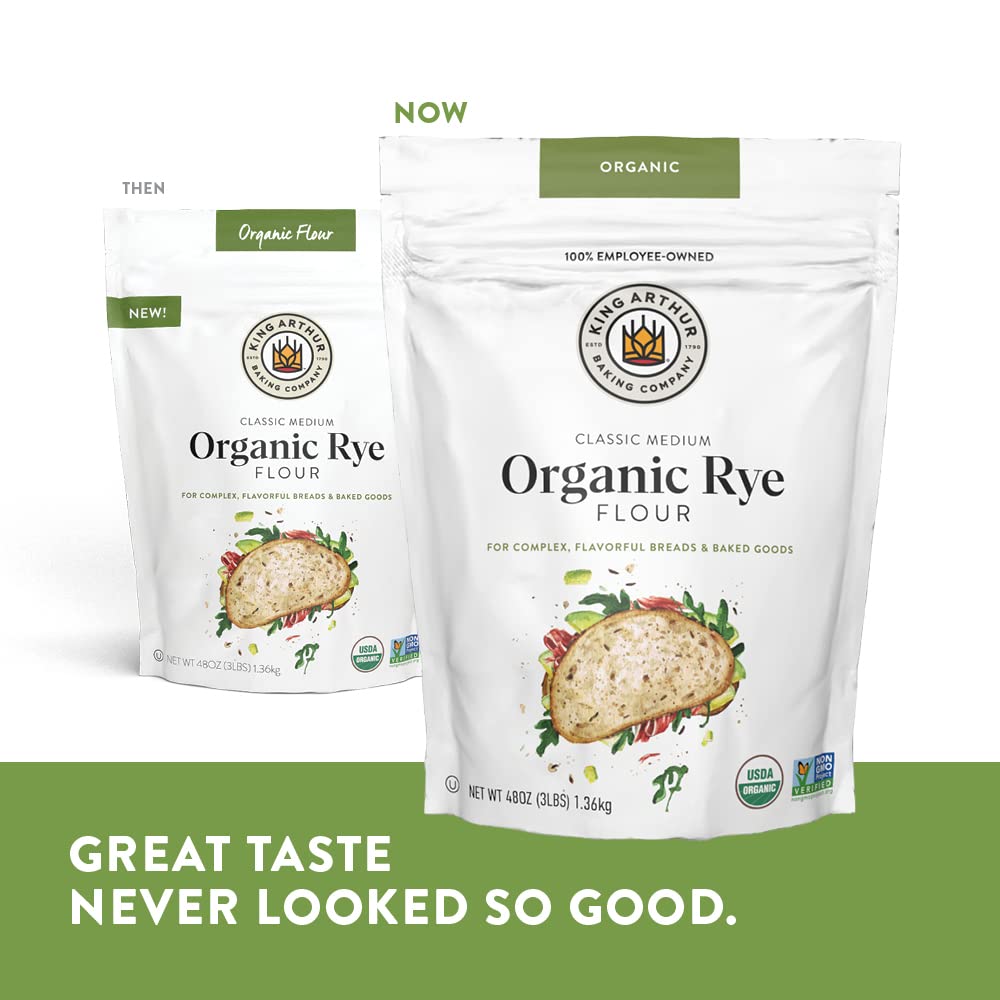 King Arthur Organic Medium Rye Flour - 3 lbs for Complex Flavorful Breads & Baked Goods - 100% US Grown & Milled - Non-GMO Project Verified - Robust