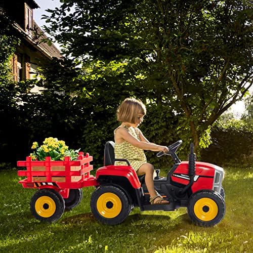 JOYMOR Ride on Tractor with Remote Control, 25W Motors Electric Tractor with Trailer for Toddler