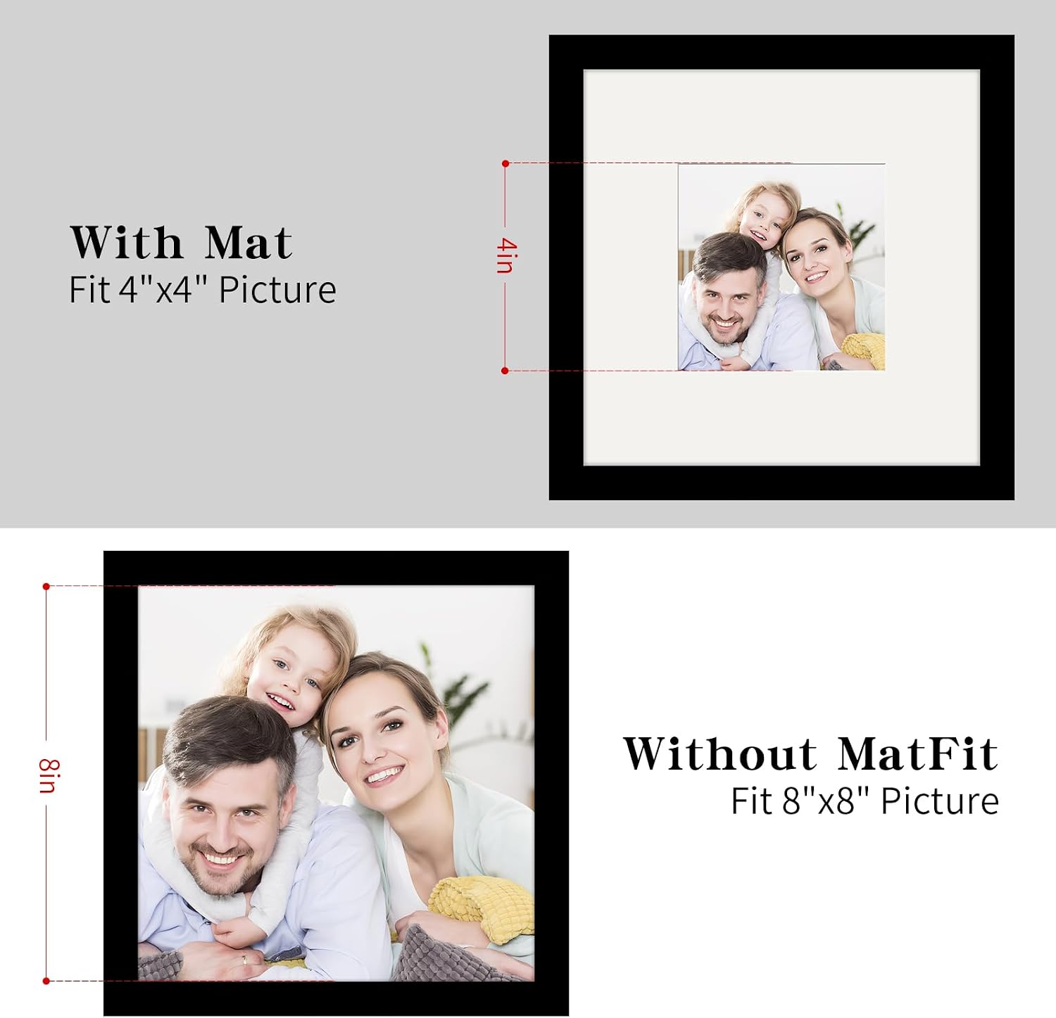 Picture Frames 8x8 2 Pack Made of Solid Wood Black for Wall Mounting and Tabletop Display