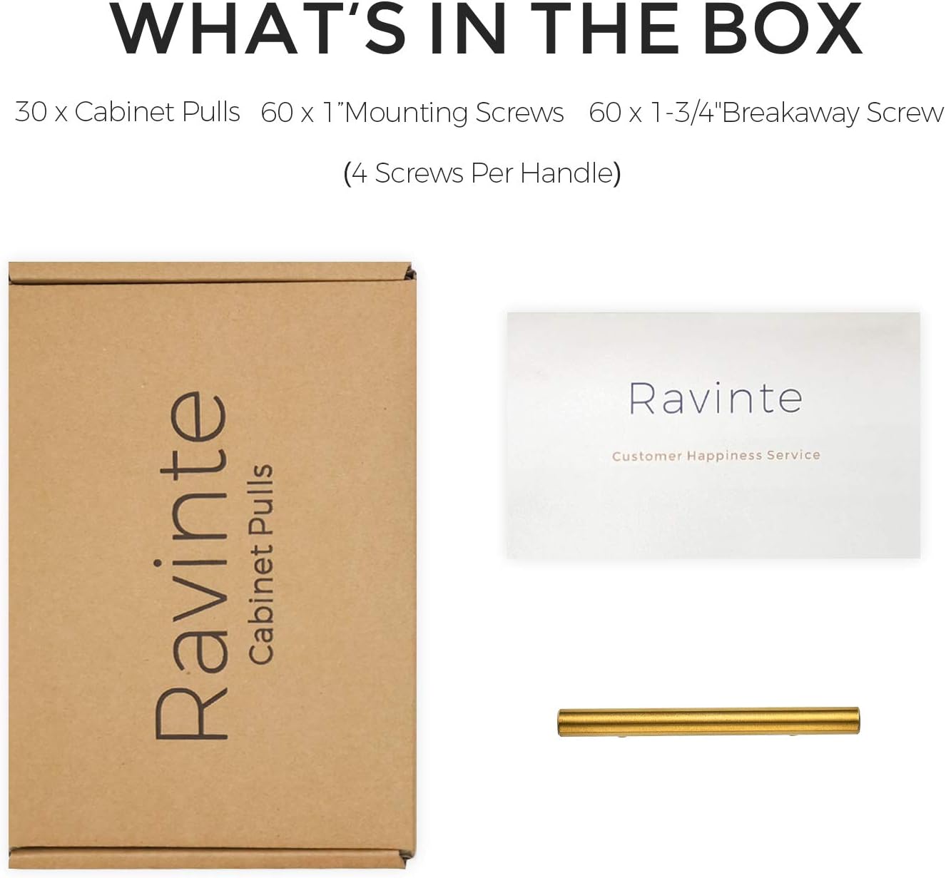 Ravinte Cabinet Handles,5" Length,3" Hole Center,Brushed Brass,30 Pack