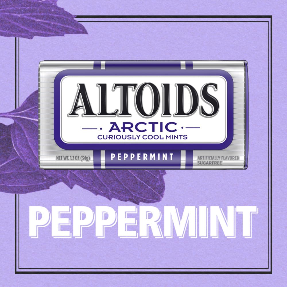 ALTOIDS Arctic Wintergreen Breath Mints Sugar Free Hard Candy Bulk, 1.2 oz Tin (8 Pack)