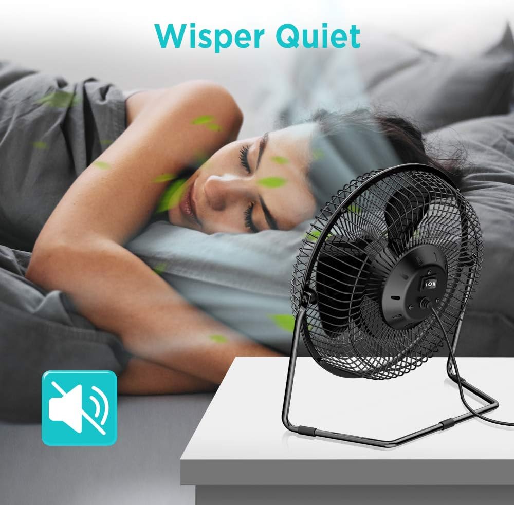 EasyAcc 9 Inch USB Desk Fan Ultra-quiet USB Powered 360° Rotation Desktop Fan with Metal Frame, Portable Personal Cooling Fan with 2 Speed for Home Office (USB POWERED ONLY)