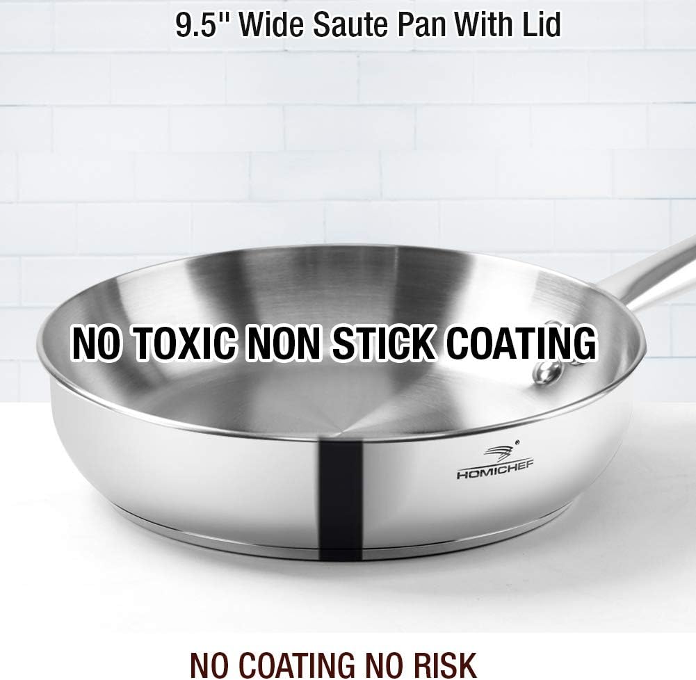 HOMICHEF 14-Piece Nickel Free Stainless Steel Cookware Set - Nickel Free Pots and Pans Set - Non-Toxic, Healthy Induction Cookware