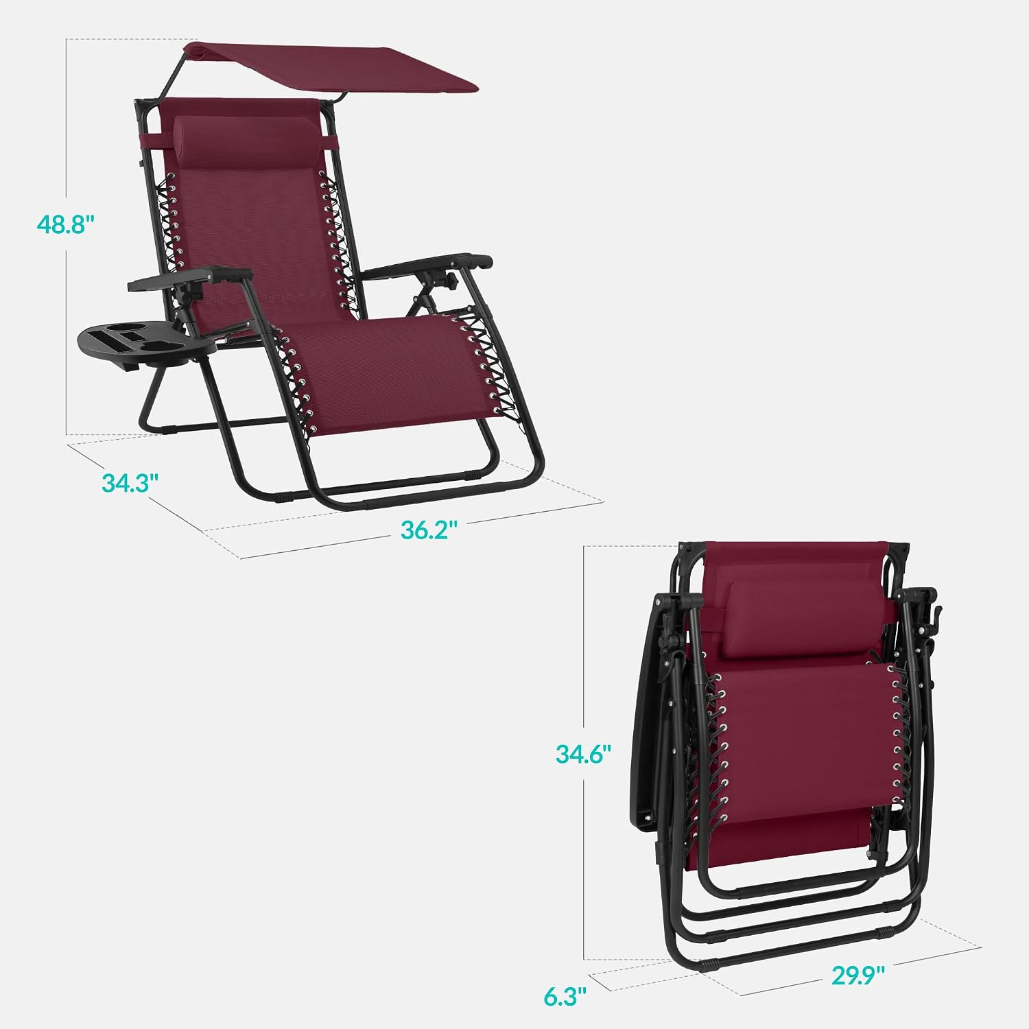 Best Choice Products Folding Zero Gravity Outdoor Recliner Patio Lounge Chair w/Adjustable Canopy Shade, Headrest, Side Accessory Tray, Textilene Mesh - Beige
