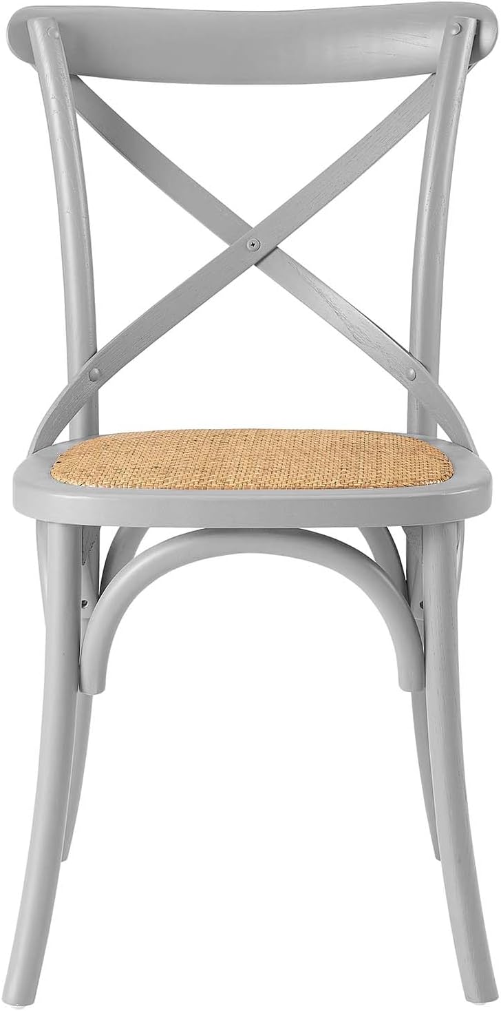 Modway Gear Rustic Modern Farmhouse Elm Wood Rattan Dining Chair in Gray
