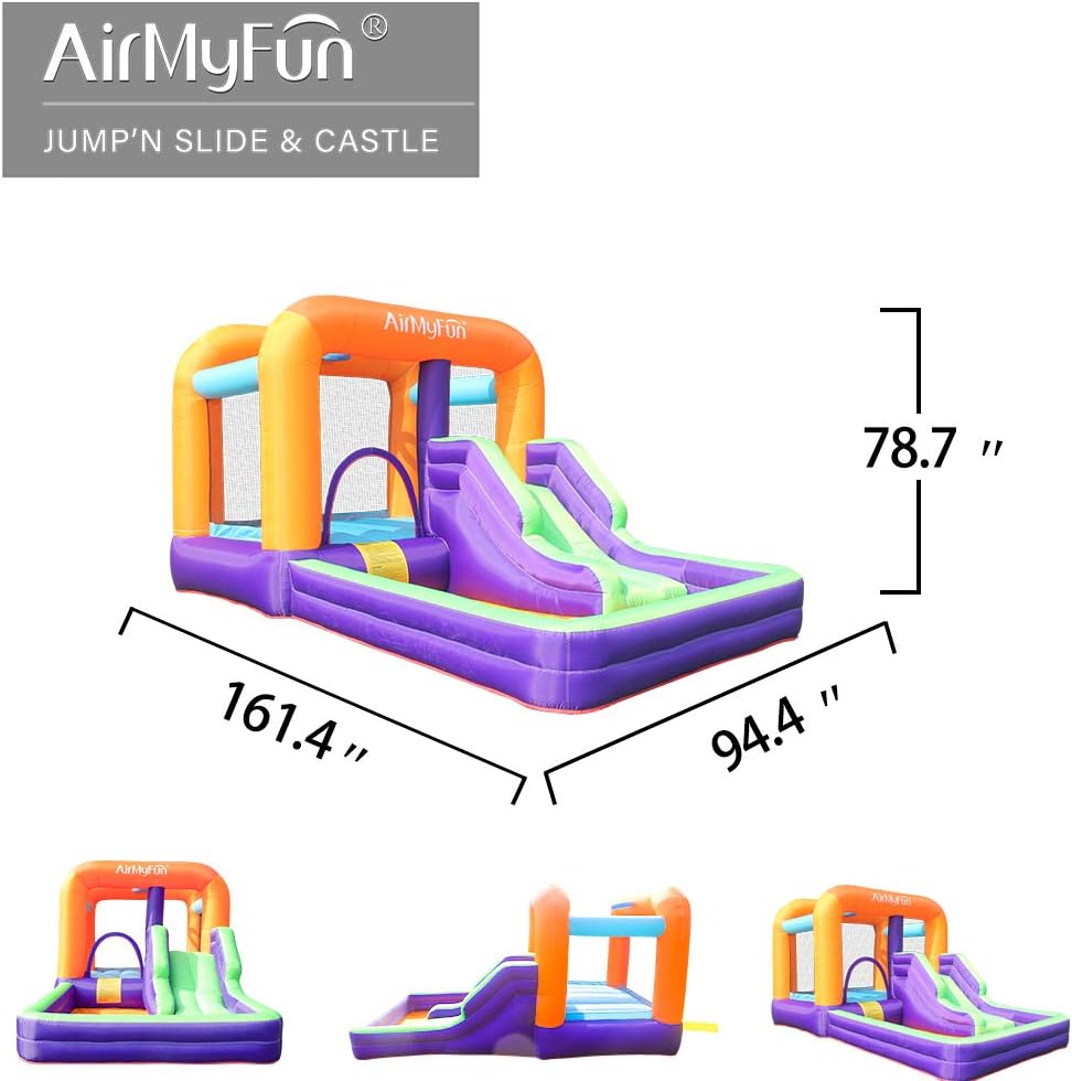 AirMyFun Inflatable Bounce House, Obstacles Bouncer & Slide with Air Blower (Purple Style)