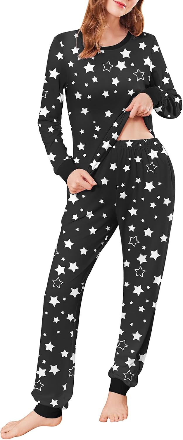 Ekouaer Womens Pajamas Sets Long Sleeve Tops with Jogger Pants