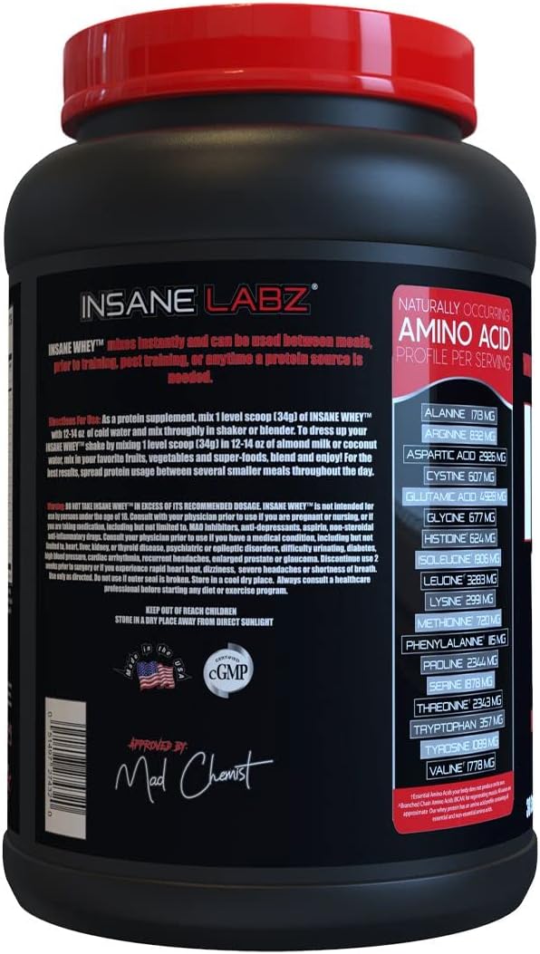 Insane Labz Insane Whey,100% Muscle Building Whey Protein, Post Workout, BCAA Amino Profile, Mass Gainer, Meal Replacement, 60 Srvgs, (Chocolate)