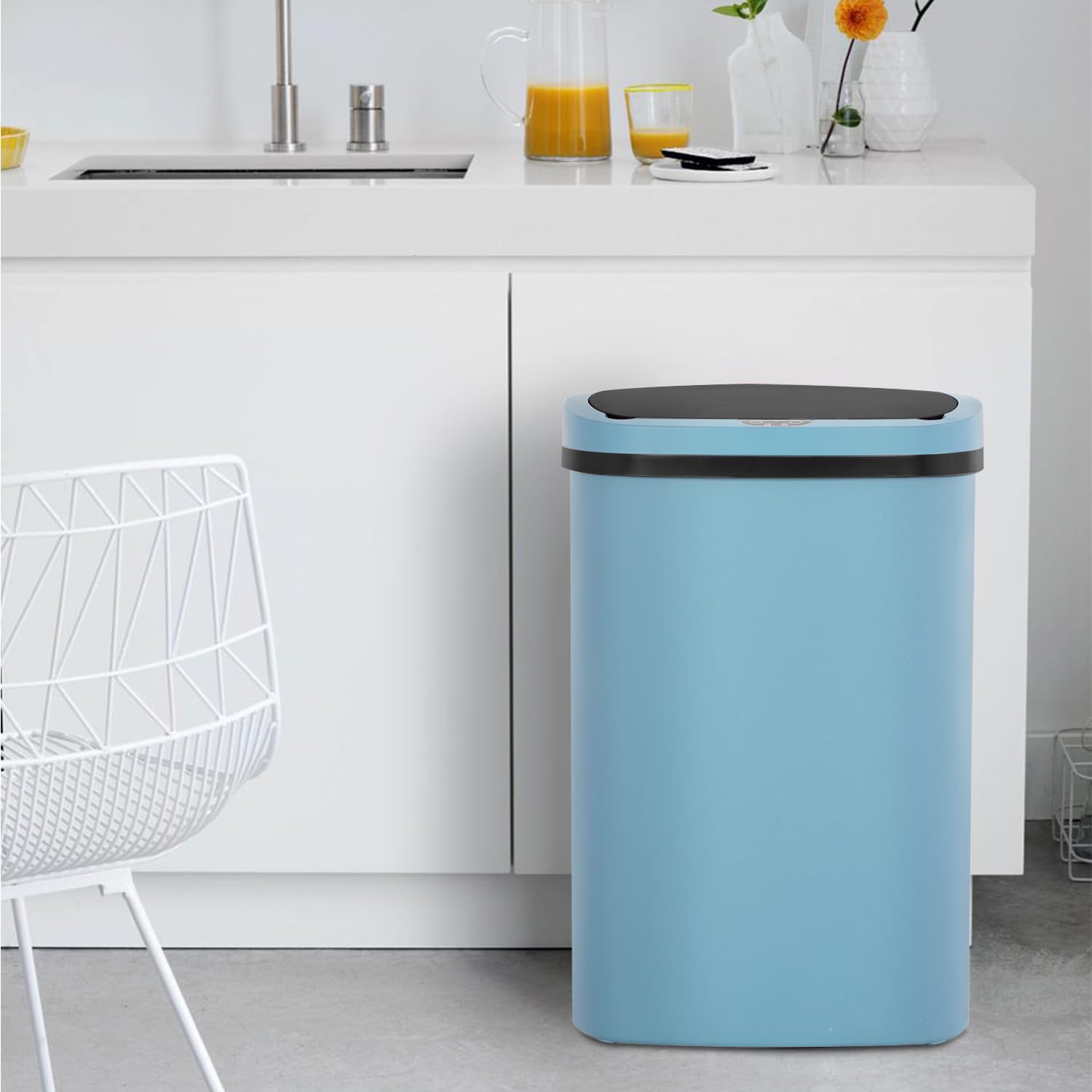BestOffice | 13 Gallon Stainless Steel Trash Can with Lid | Steel | Automatic Touchless Garbage Can | Odor Control | Modern Oval Design | Easy to Clean | For Kitchen, Bathroom, Office or Home
