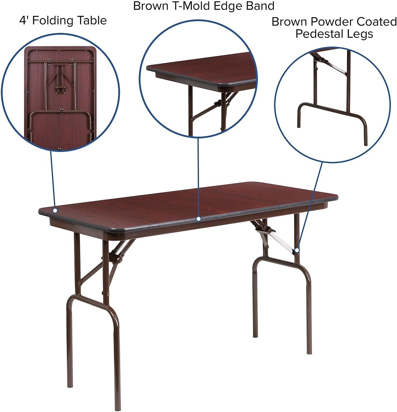 Flash Furniture 4 ft Laminate Folding Banquet Table, Mahogany | Durable Construction, Commercial Use