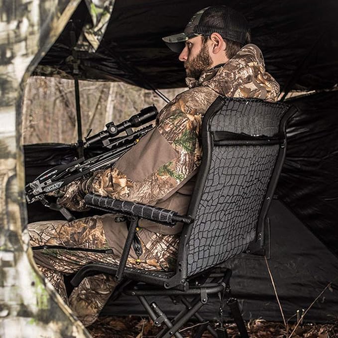 Hawk Stealth Spin Chair - Silent (Black) | Portable for Camping, More (Bone Collector Edition)